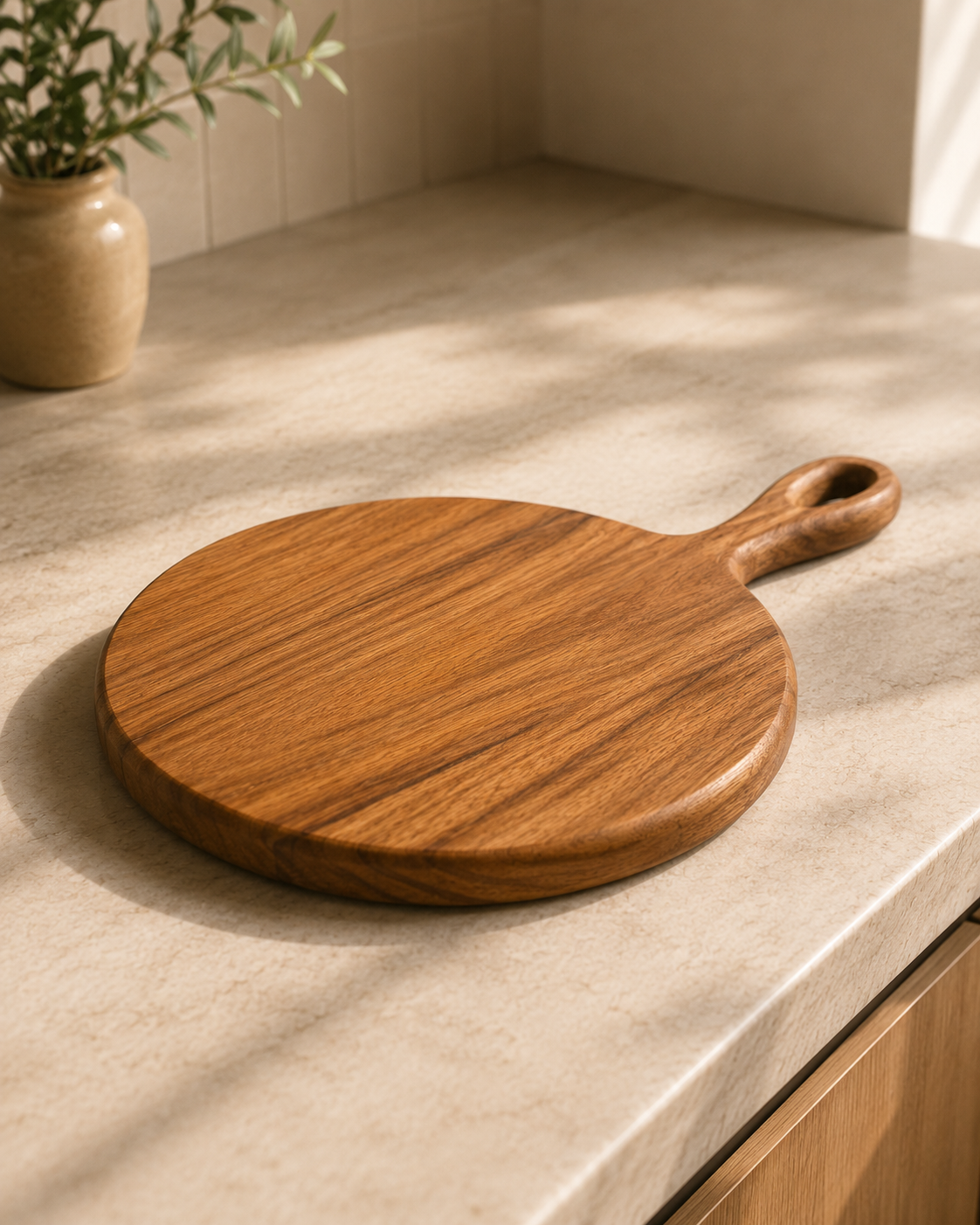 Round Cutting Board with Handle — handcrafted wooden kitchenware