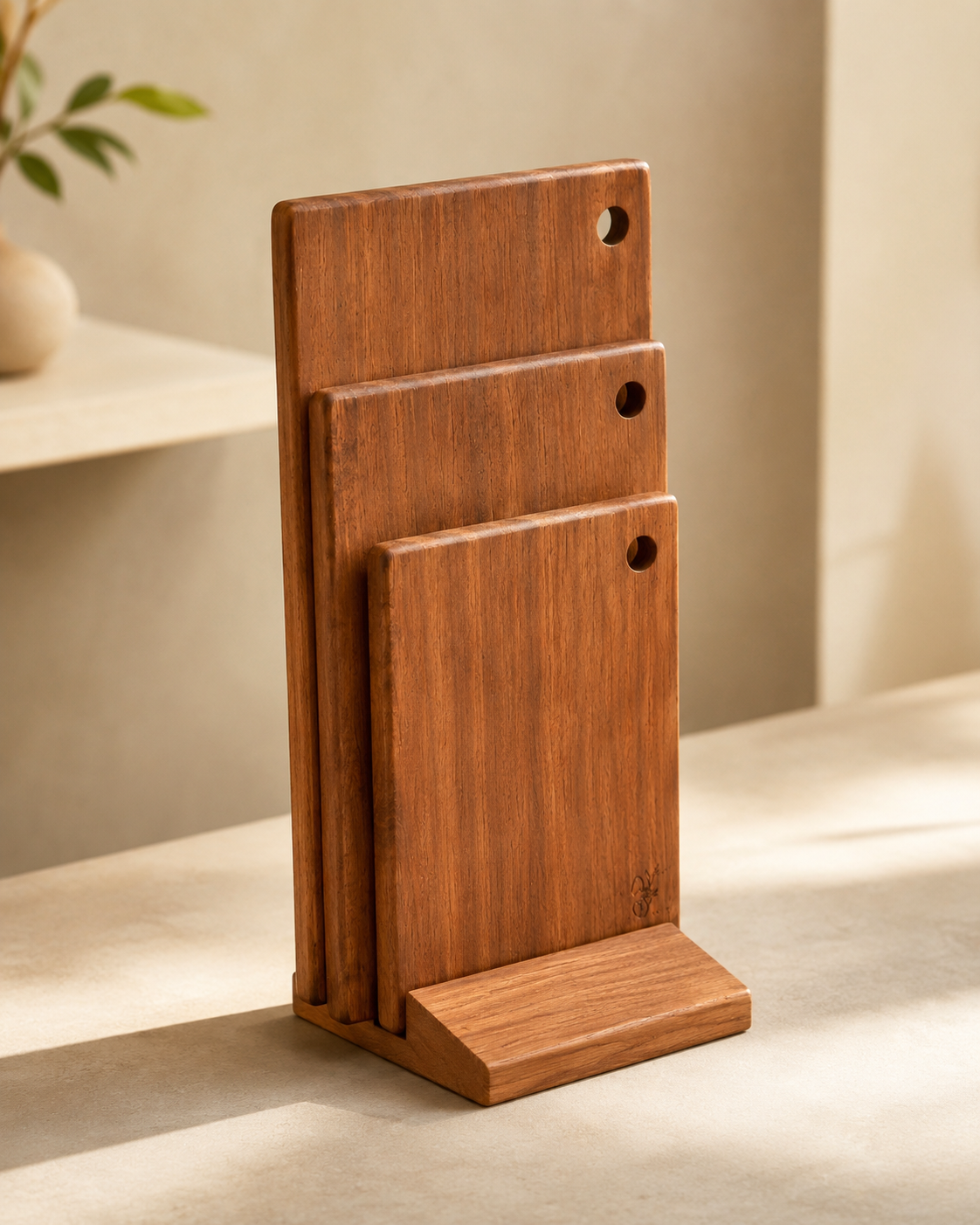 Wooden Cutting Board Holder (holds 3 boards) — handcrafted wooden kitchenware